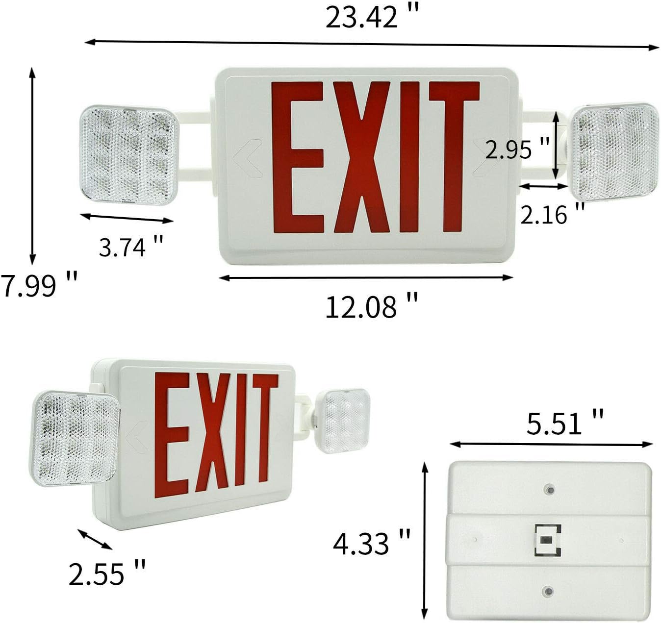 UL Certified - Hardwired Red LED Combo Exit Sign Emergency Light Remote Capable