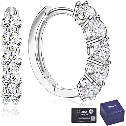 Moissanite Small Hoop Earrings for Women D Color VVS1,18K White Gold Plated Sterling Silver Huggie Earrings,Hypoallergenic Wedding Earrings Jewelry for Gifts