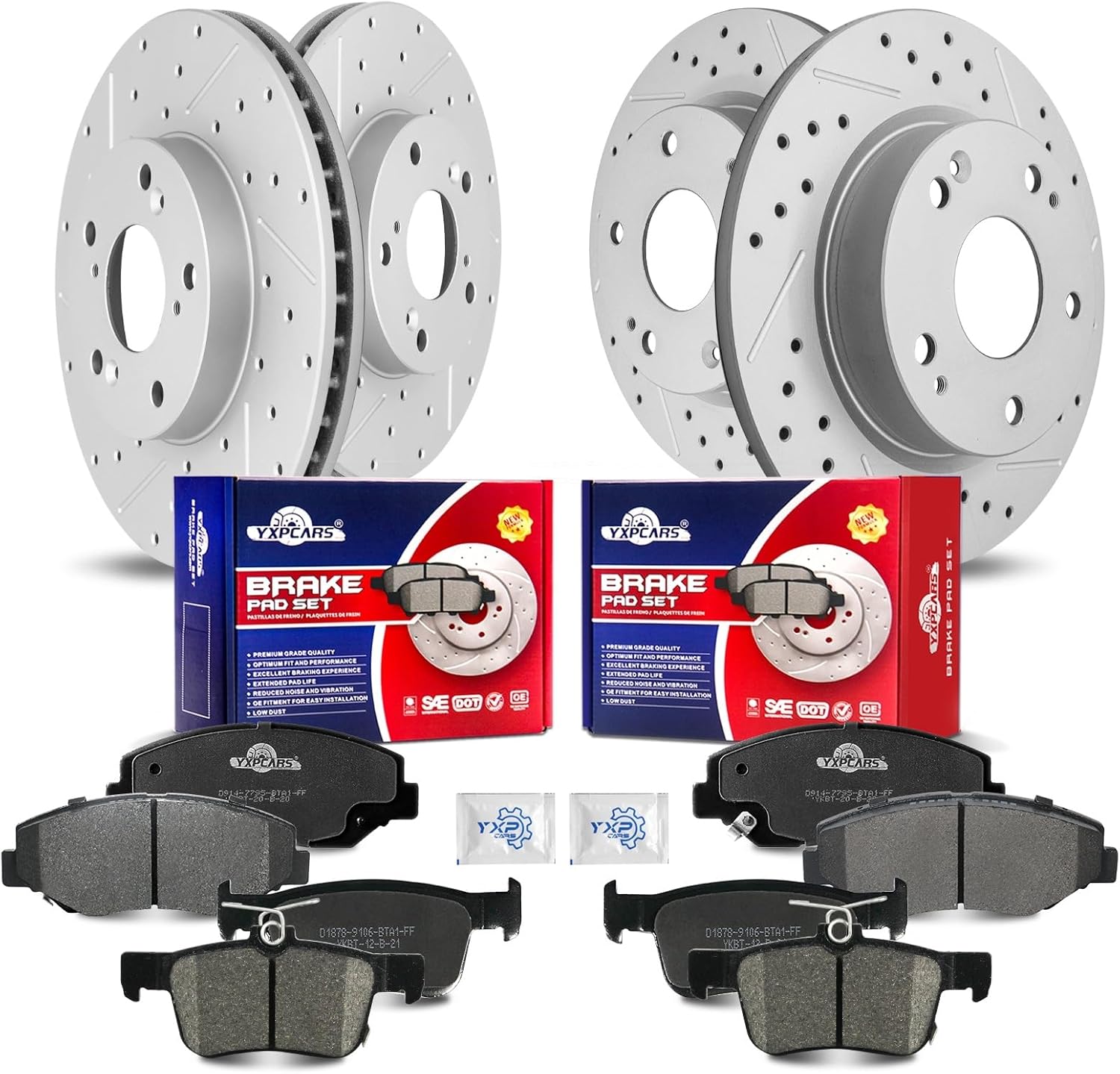 Front & Rear Drilled Slotted Rotors and Ceramic Disc Brake Pads Kit for Honda Civic 2016 2017 2018 2019 2021