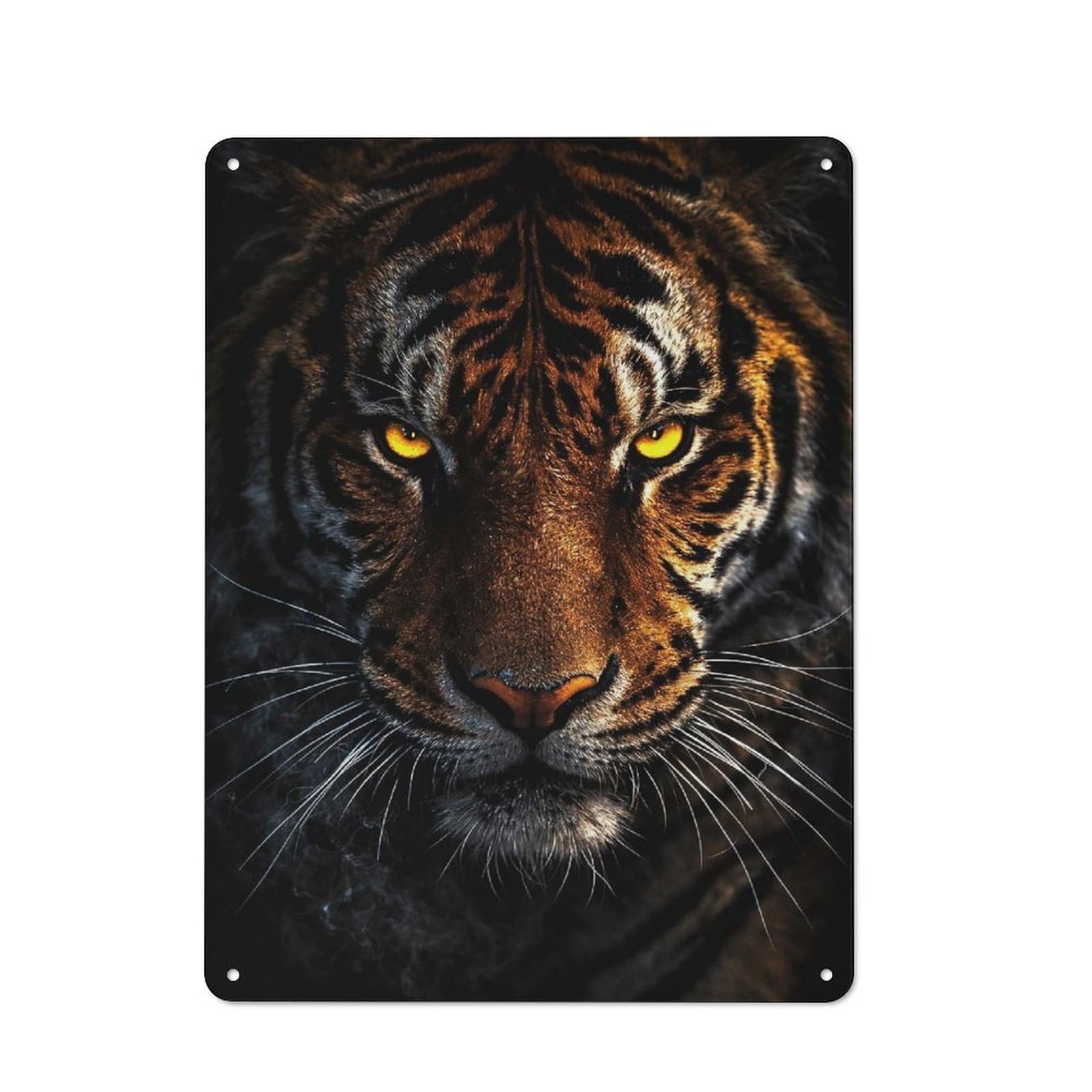 Junmoney Style-12 Tin Wall Plaque 40X30cm With Intense Tiger Portrait For Hallway Wall, A Decorative Metal Sign For Hallways And Entrance Areas