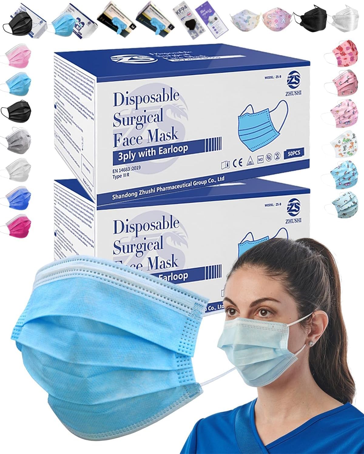 100 Pack Disposable Face Masks with Elastic Ear Loop 3 Ply Breathable and Comfortable for Air Pollution (Blue)