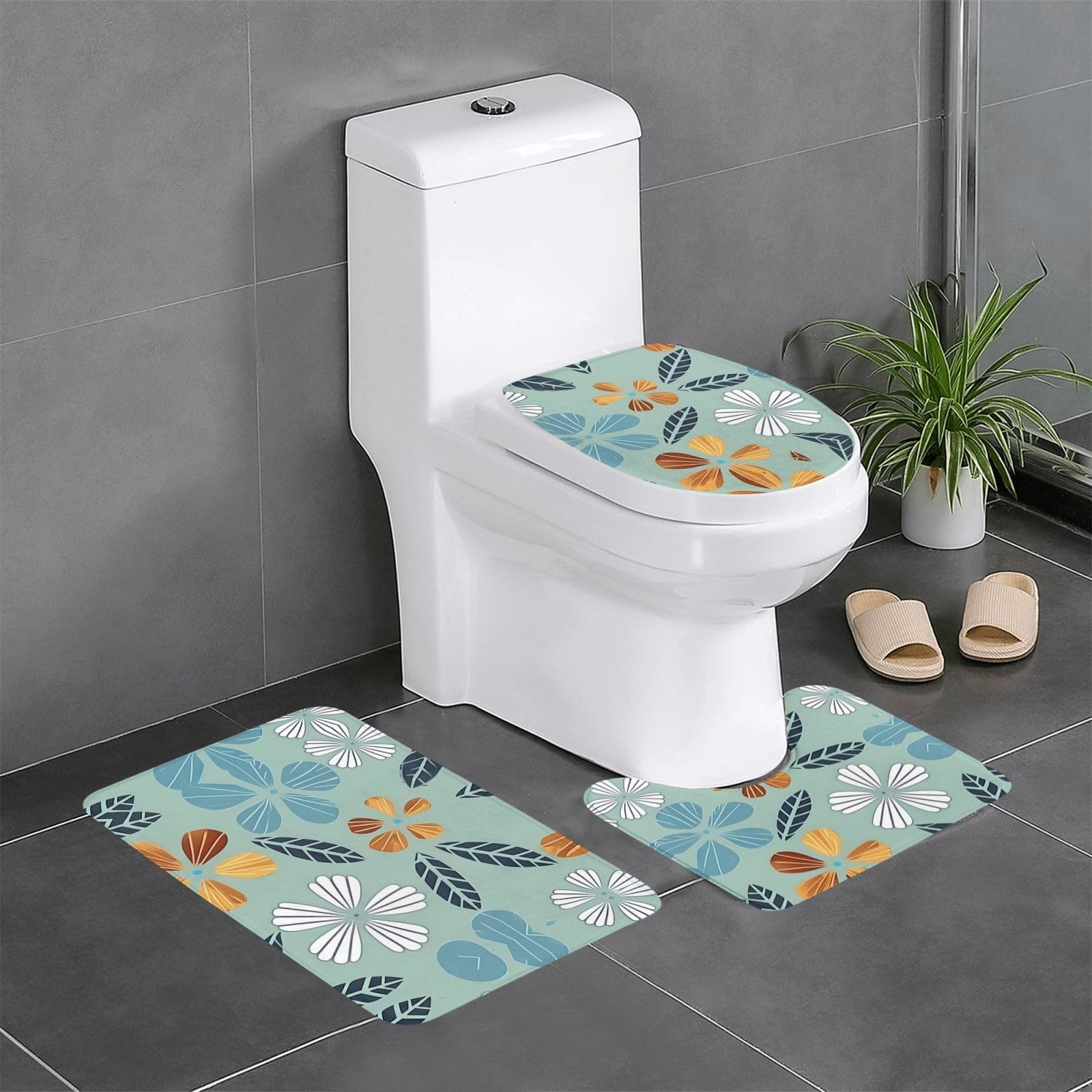 Tapis de salle de bain absorbant avec motif floral et envers antidérapant