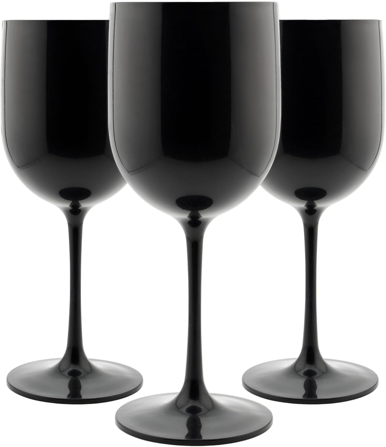 FOX & GRAPES Plastic Stemmed Wine Glasses | Unbreakable/Shatterproof, Reusable, Food Safe, Dishwasher Safe, For Birthday and Party, 16oz (Black, Set of 12) Black Set of 12