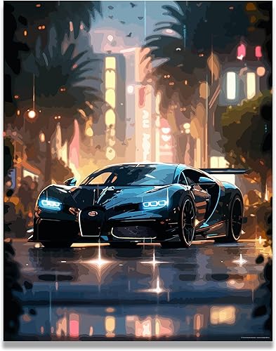Inspirational Wall Art Co. - Prestige  Póster Bugatti Chiron - Póster de coche para habitación de niños - Decoración de pared del coche - Decoración