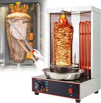 Electric Shawarma Grill Machine, 2400W Vertical Kebab Gyro Rotisserie Broiler with 2 Heating Tubes and Meat Catch Pan