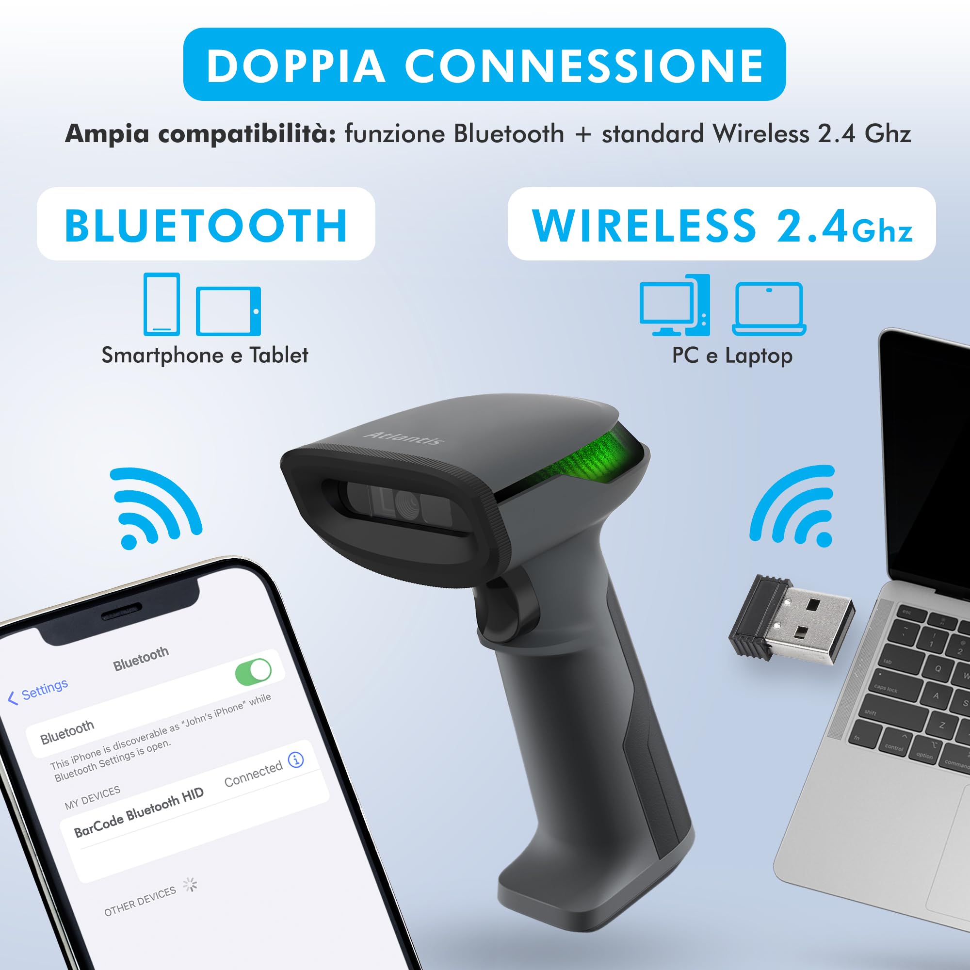 Lettore Codice A Barre Wireless OBZ - Scanner Portatile Bluetooth 1D/2D Per PC E Tablet - Foto 2