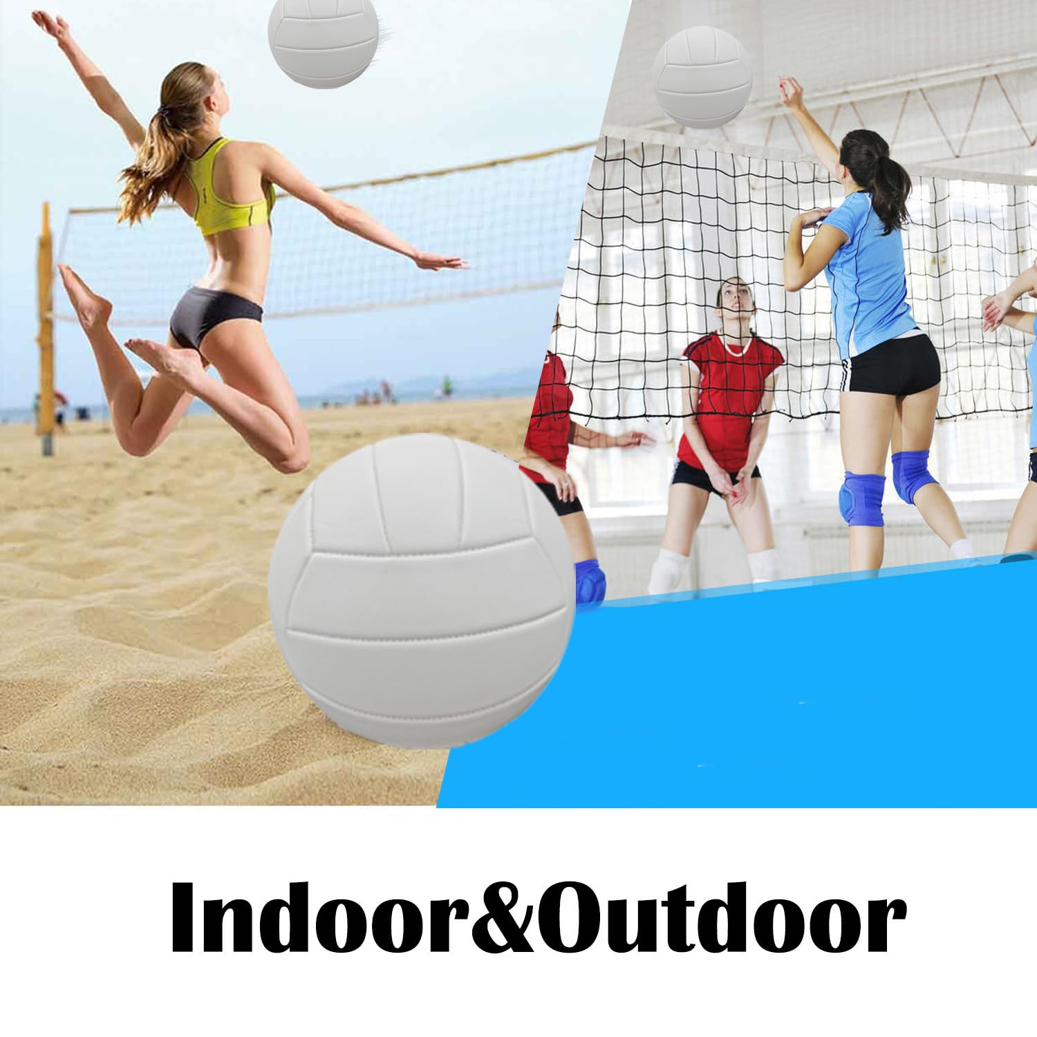 ABAJI Voleibol tamaño oficial de PVC más grueso color puro con bomba, impermeable, diseño antiexplosión, práctica de entrenamiento, para interiores y exteriores, playa, piscina, juego