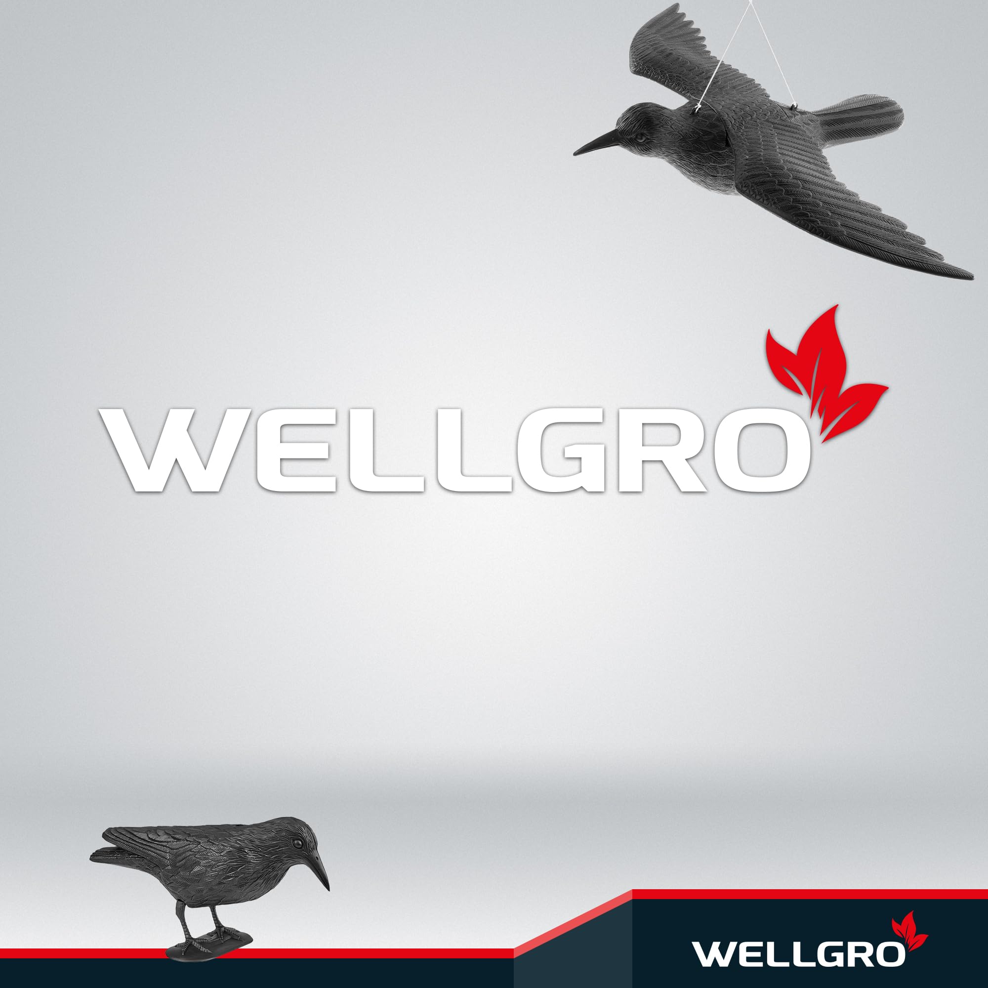 WELLGRO 4 X Uccello Schreck, Corvo Seduto di Plastica, Nero