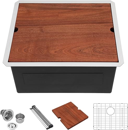 Lordear - Fregadero de acero inoxidable con 21 pulgadas x 19 x 13 pulgadas de profundidad para fregadero empotrado, estación de trabajo de acero