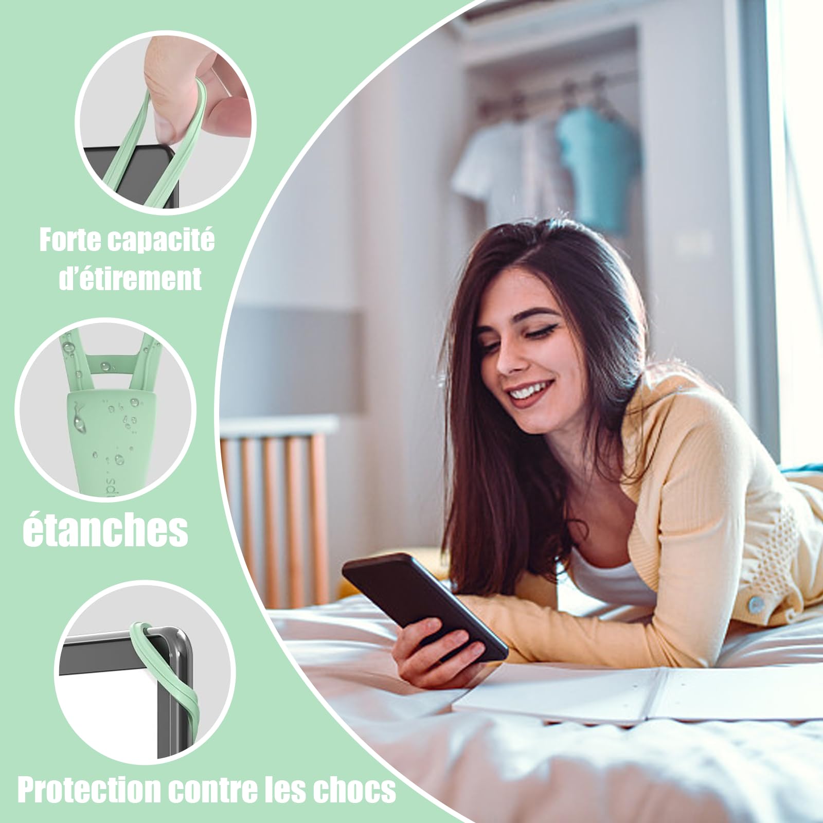 Soporte de lectura para libros electrónicos de silicona, color verde, accesorio para Kindle Paperwhite/Kobo y tabletas para lectura en cama, sofá y transporte público