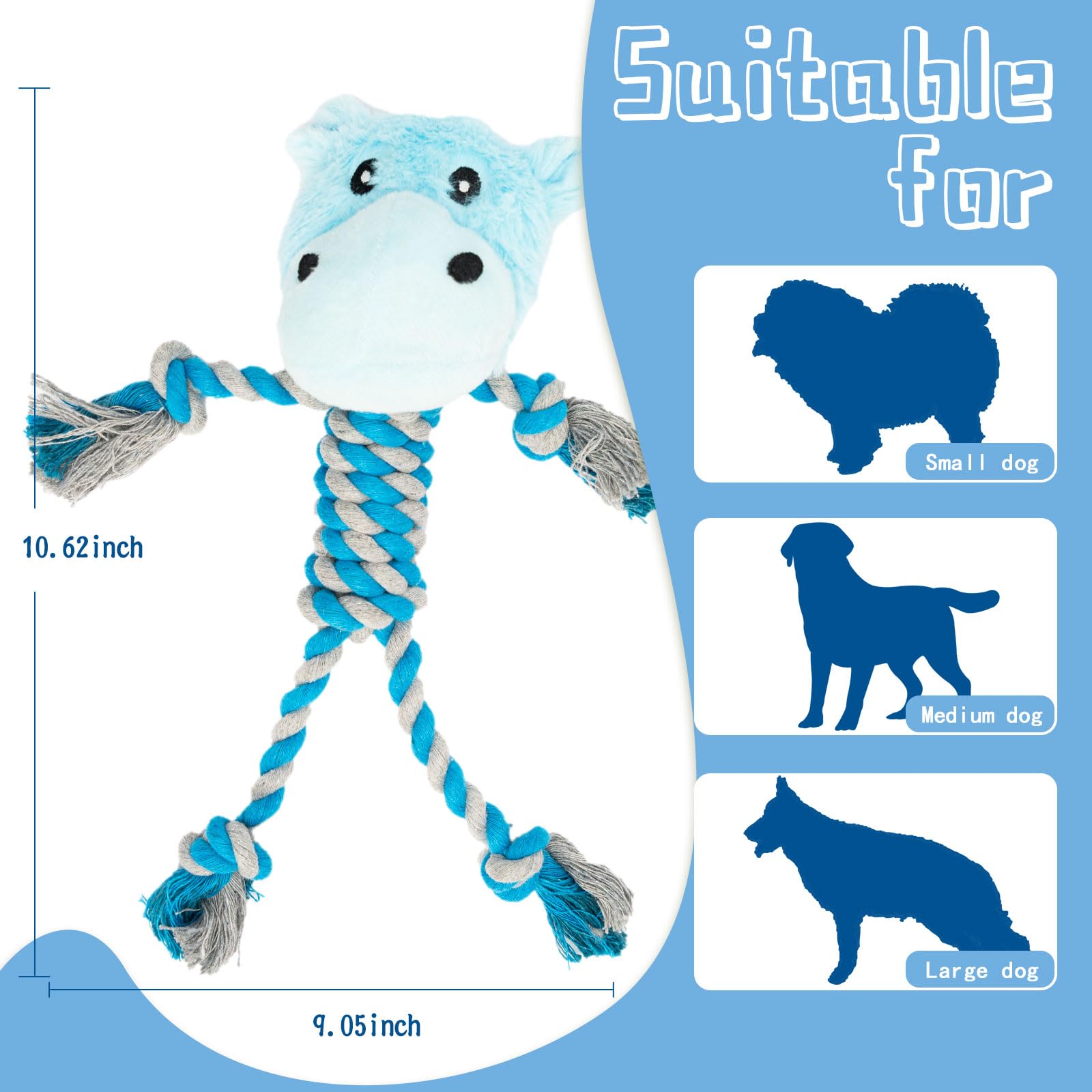JMZDS&JL Juguetes resistentes para cachorros y perros pequeños y medianos, tira y afloja y animales de peluche para divertirse con la dentición y masticar (Hippo)