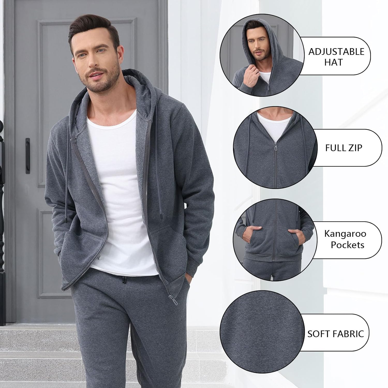Athletic Men's 2 Piece Set Hoodie Casual Tracksuits Sweatsuit Full Zip Long Sleeve Jogging Suits - Image 7