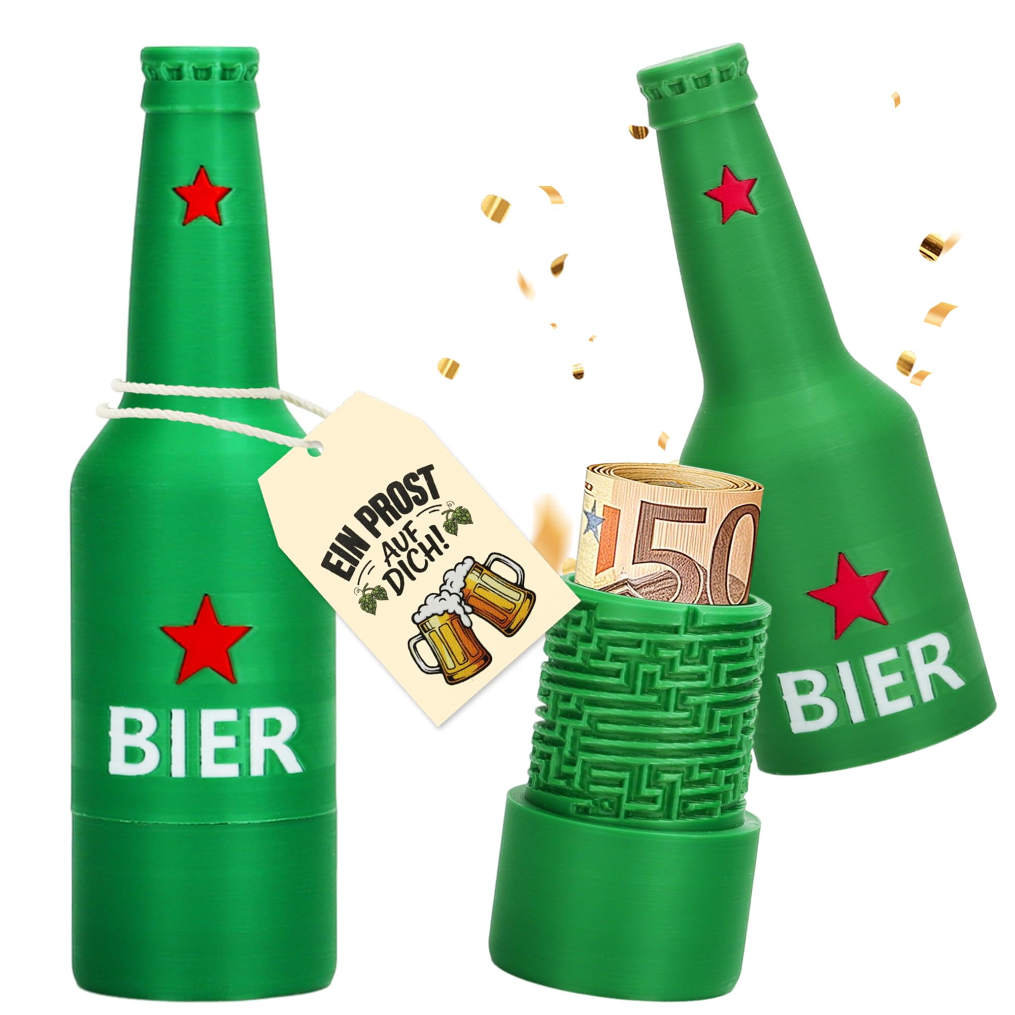 3D Bierflasche Labyrinthbox für Geld, Geschenkbox für Kleinigkeiten, Rätselbox für Geldgeschenke Und Gutscheine, Kreatives Wunscherfüller Geldgeschenk für Geburtstag, Weihnachten - Grün
