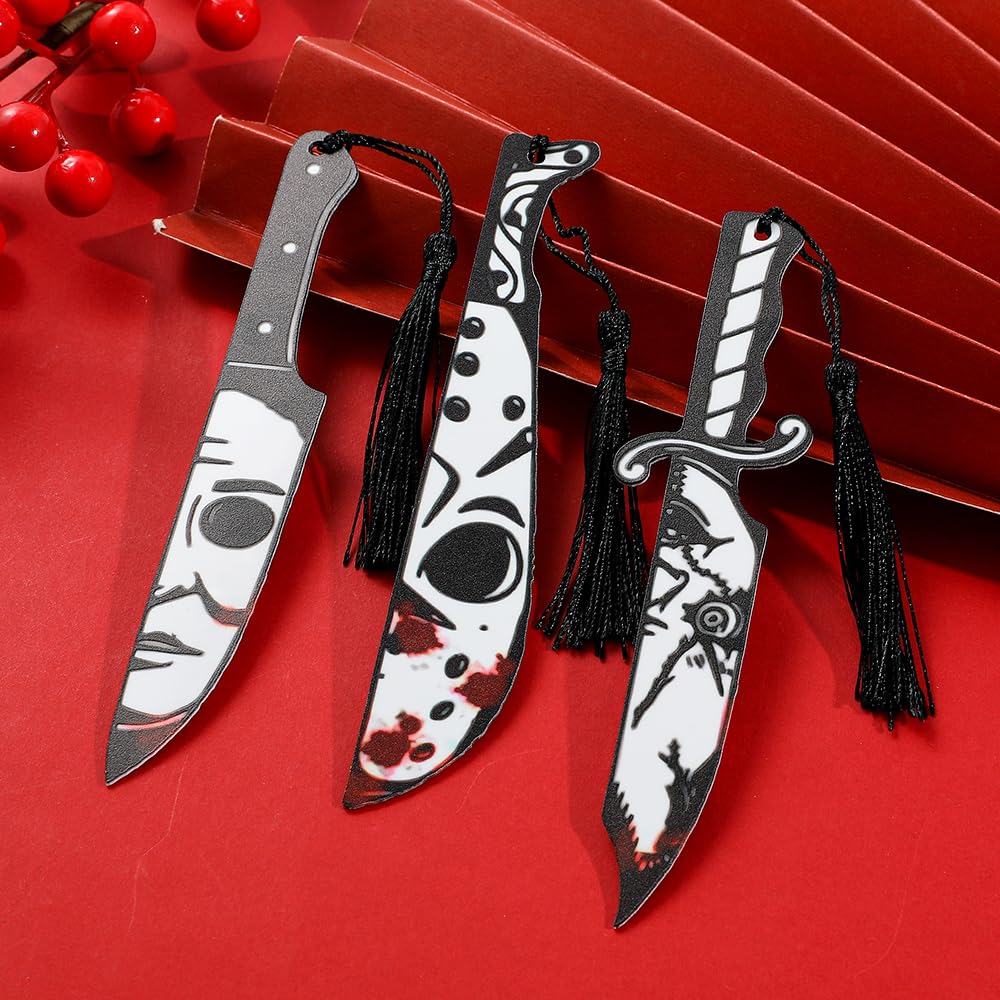 3Pcs Horror Movie Series Bookmarks, Featured Characters Halloween Themed Dagger Acrylic Bookmarks for Book Fans, Writers, Scholars, Bookworms, Friends (3Pcs Chaka Killer)