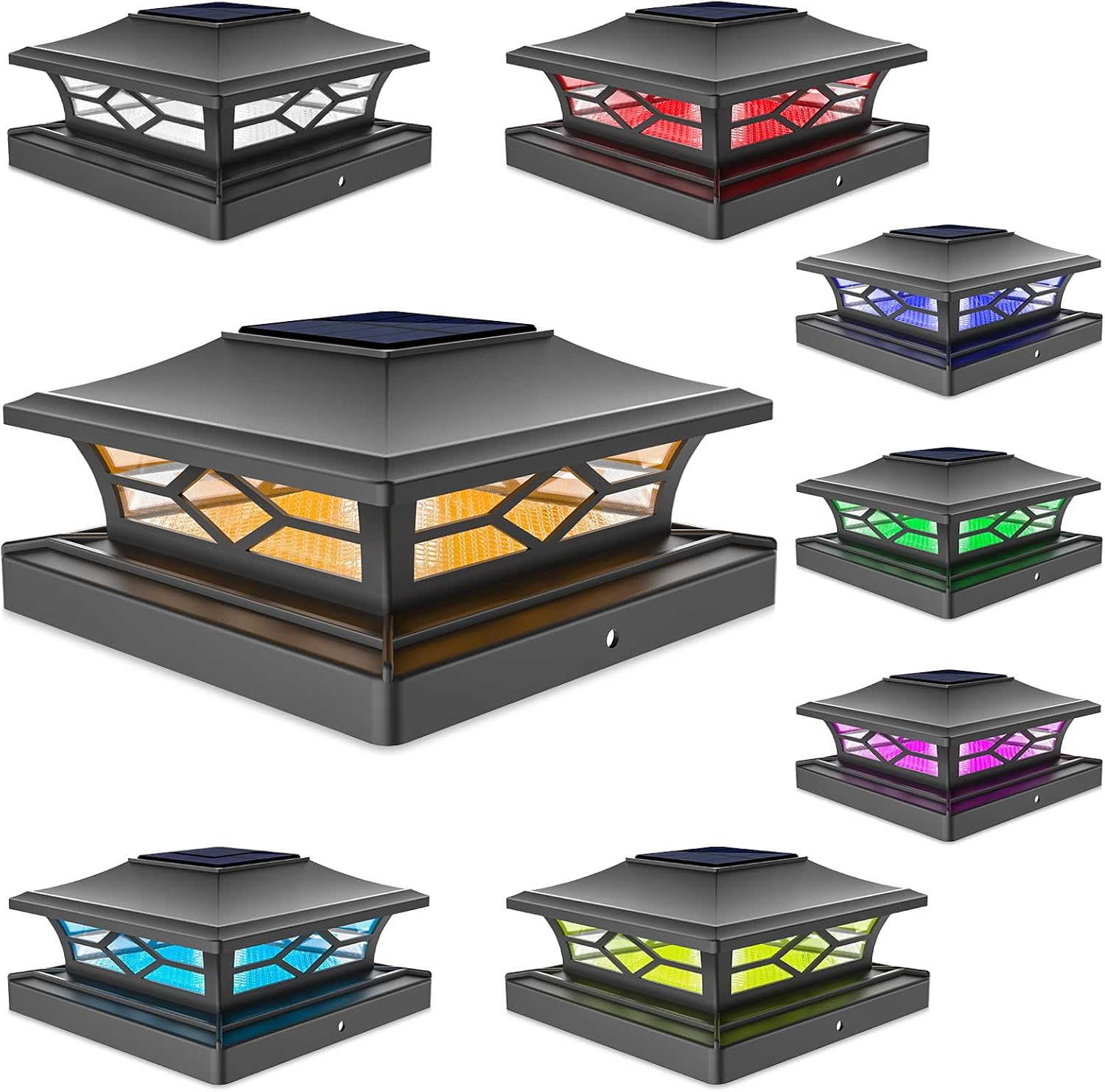 VOLISUN Solar Post Cap Light Outdoor Waterproof: RGB Color Changing - Solar Fence Cap Flashing Lights 4Pack White for 4x4 5x5 6x6 Wooden Vinyl Post