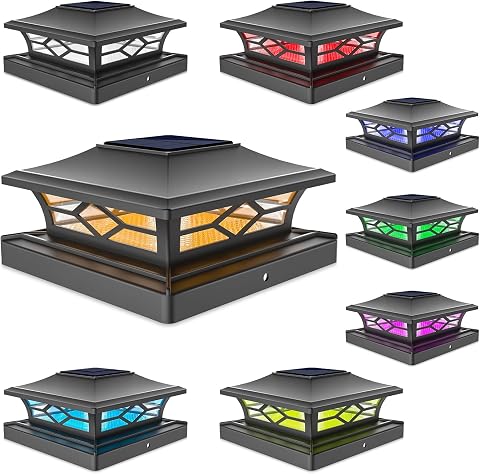 VOLISUN Solar Fence Post Cap Light RGB Color Changing, Flashing 8-Pack, Black