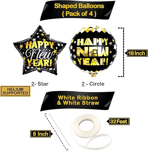 Miniatura 3 de KatchOn, Juego de 40 decoraciones de Feliz Año Nuevo 2025, sin bricolaje, pancarta de feliz año nuevo de 10 pies | Globos de feliz año nuevo 3D con