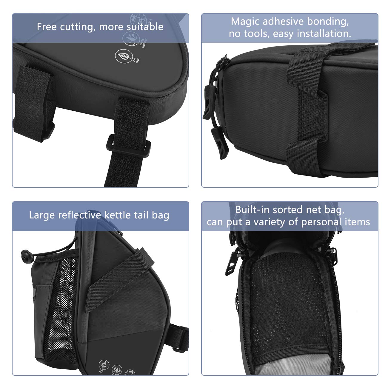 CCKOLE Sacoche de selle de vélo avec réfléchissant, sac de vélo étanche, siège multifonction, résistant à la déchirure, VTT, sac de route