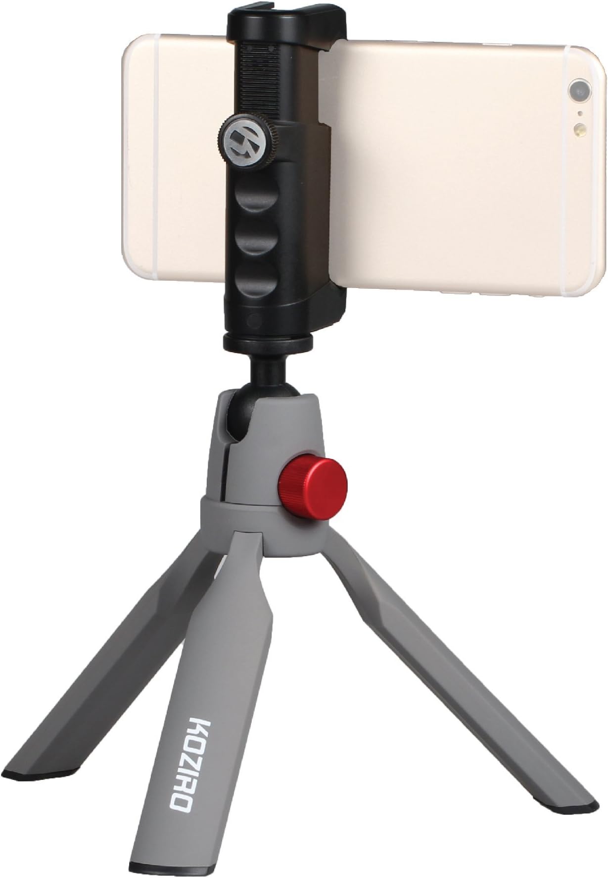 Mini Tabletop Tripod Kit: Universal Smartphone Clamp, Quick Release Ballhead, Hand Grip Rig, Cold Shoe Mount for Apple iPhone iOS & Samsung Galaxy Android Photo Video Camera (Grey)