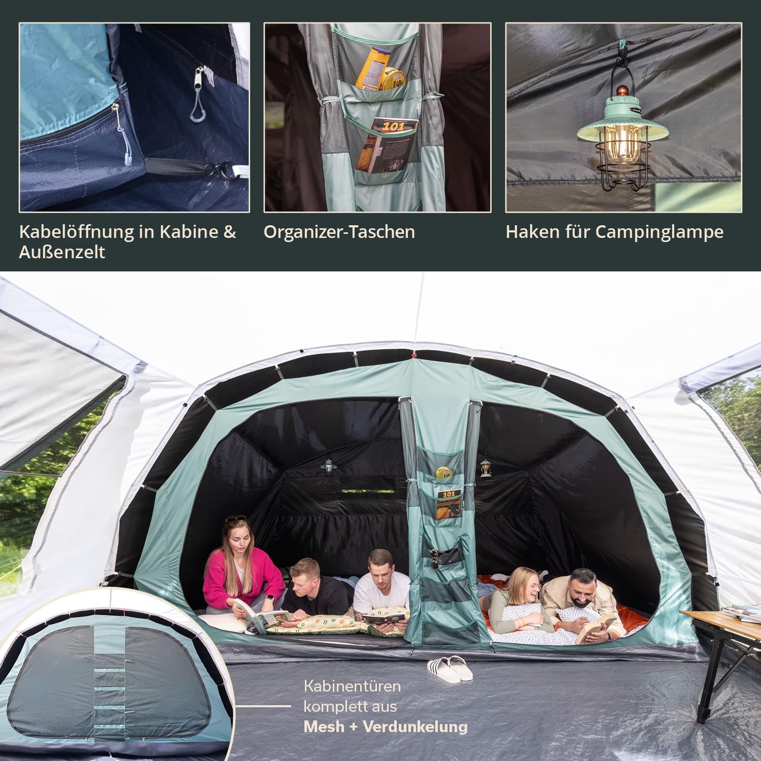 Skandika Hafslo 5 XL Sleeper Protect namiot tunelowy dla 5 osób, technologia Sleeper, wszyta podłoga namiotu, daszek, słup wody 5000 mm | duży namiot rodzinny, namiot, outdoor, kemping