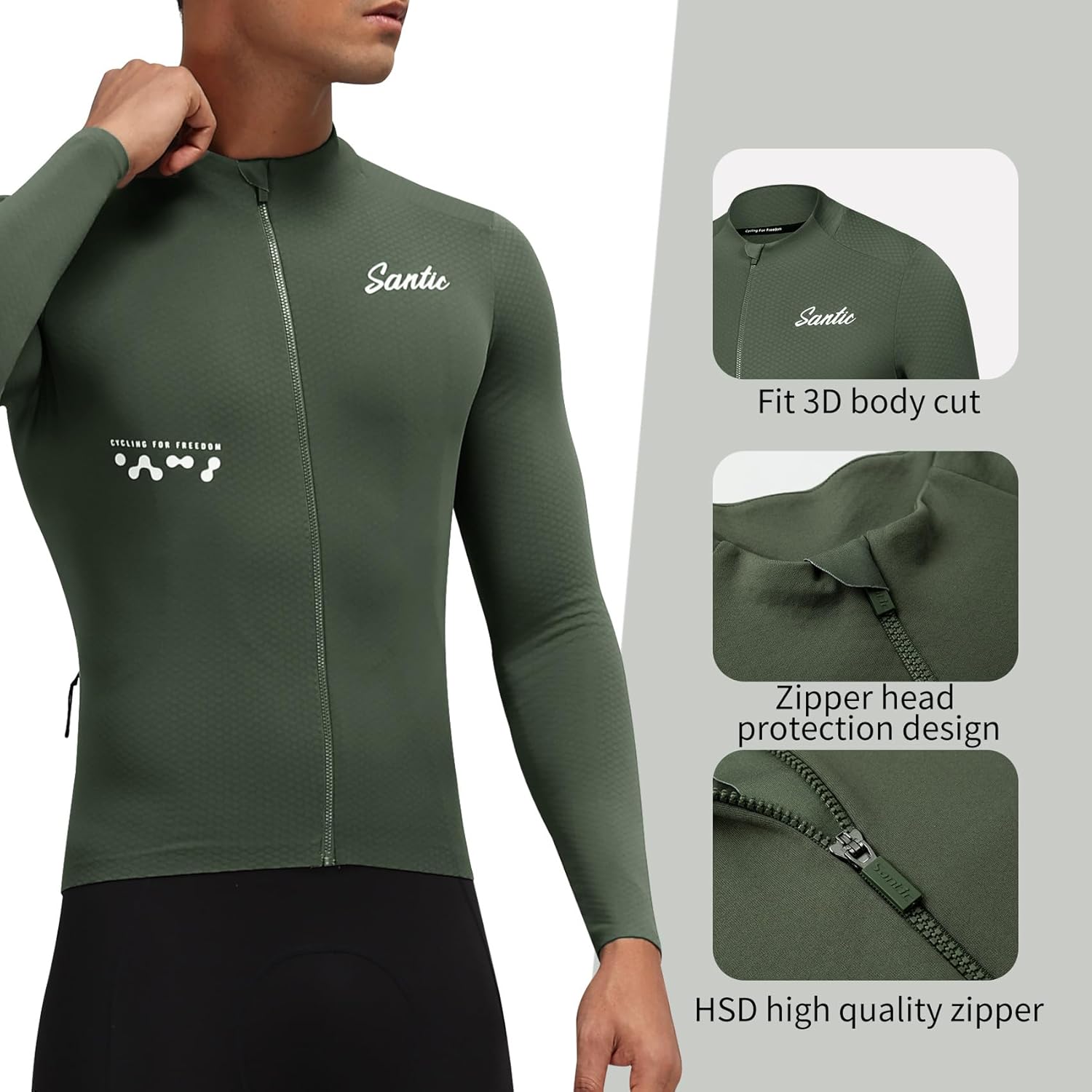 Santic Men's Cycling Jersey Winter Thermal Pro Long Sleeve Fleece Cycling Jacket with 3 Pockets - Image 2