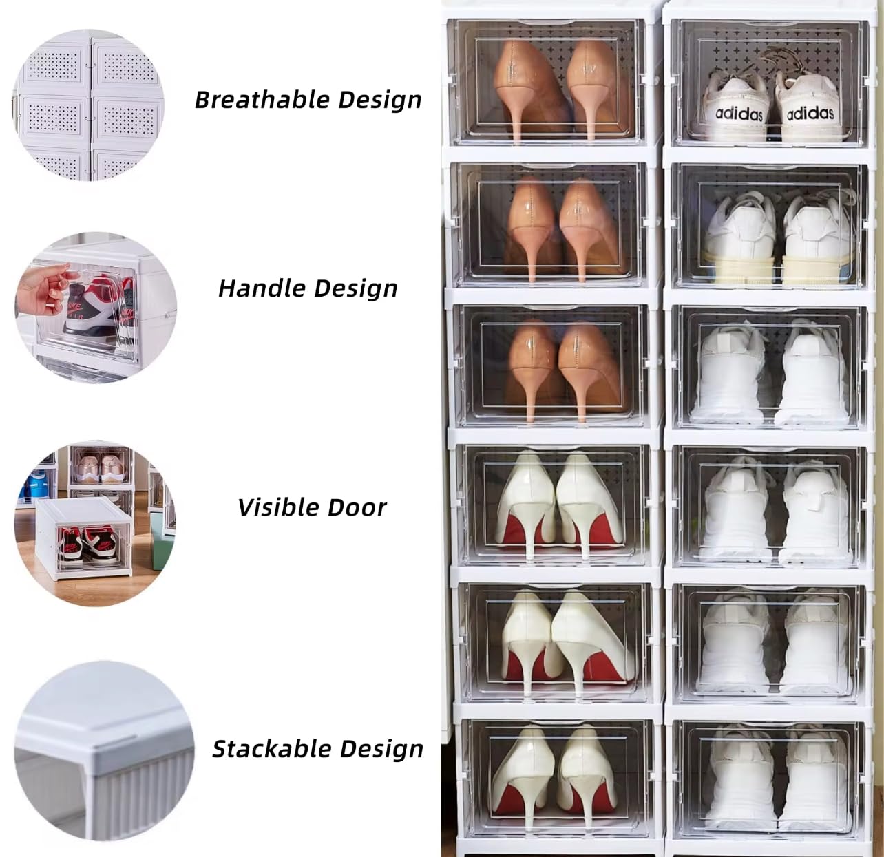 Scatole per scarpe trasparente - Organizer per scarpe in plastica, 6 scatole portaoggetti in plastica rigida trasparente, scarpiera impilabile con porta magnetica, organizer per scarpe armadio.