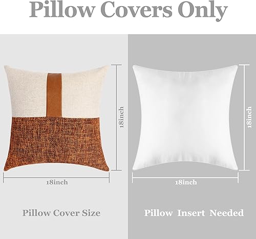 Miniatura 6 de howdy textile Juego de 2 fundas de almohada cuadradas de piel sintética color marrón, fundas de cojín cuadradas de lino, decoración del hogar para