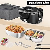 Vista 2 de Fiambrera eléctrica de 80 W, calentador de alimentos con doble contenedor, calentador de almuerzo portátil para adultos, lonchera térmica mejorada