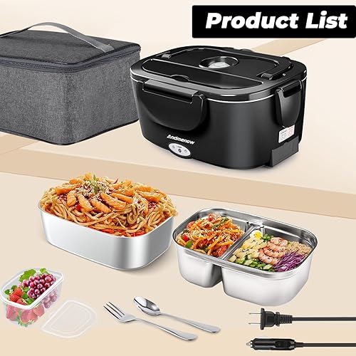 Miniatura 2 de Fiambrera eléctrica de 80 W, calentador de alimentos con doble contenedor, calentador de almuerzo portátil para adultos, lonchera térmica mejorada