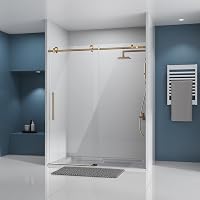DELAVIN Gold Frameless Sliding Shower Door 56-60x75 Inch, 8mm Tempered Glass, Leak-Proof, Explosion-Proof, Easy Clean Stainless Steel
