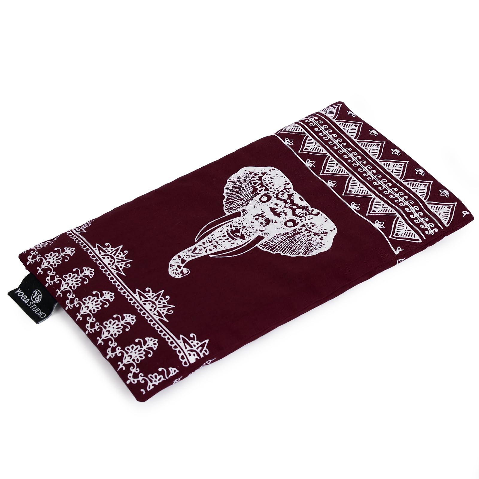Yoga Studio Eye Pillow | 100% Organic Cotton Cover | Organic Lavender & Linseed Yoga Pillow | Stress Relief Weighted Eye Mask, Relaxation, Aromatherapy, Tired Eyes (Raspberry Aztec Elephant)