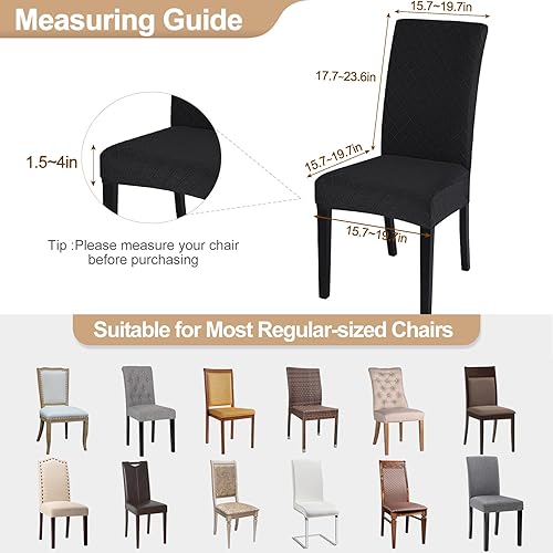 Miniatura 7 de SearchI Juego de 6 fundas para sillas de comedor, fundas elásticas de jacquard para sillas Parsons, extraíbles y lavables, protector de fundas para