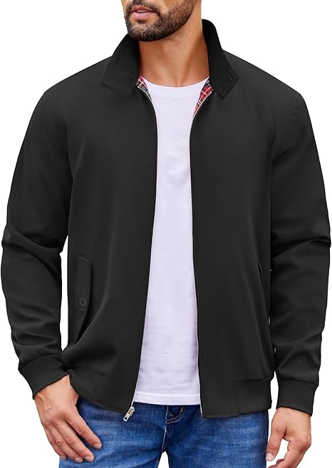 COOFANDY Mens Lightweight Jackets Casual Windbreaker Zip Up Coat Stand Collar Golf Jacket Stylish Fall Work Business