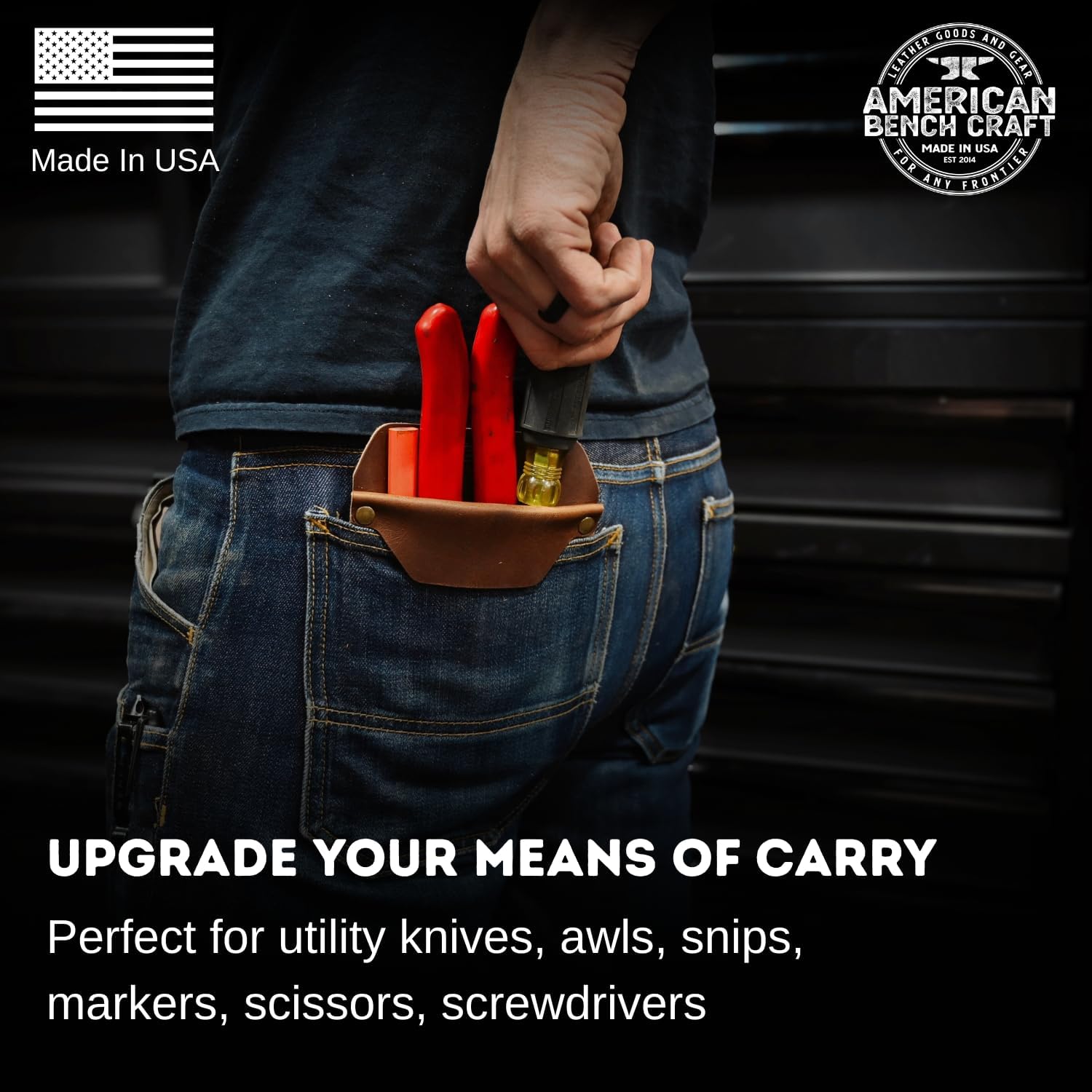 Tool Pocket Protector Pouch - Full Grain Leather - Solid Brass Rivets - Durable Leather Pouch - American Bench Craft - Made in USA
