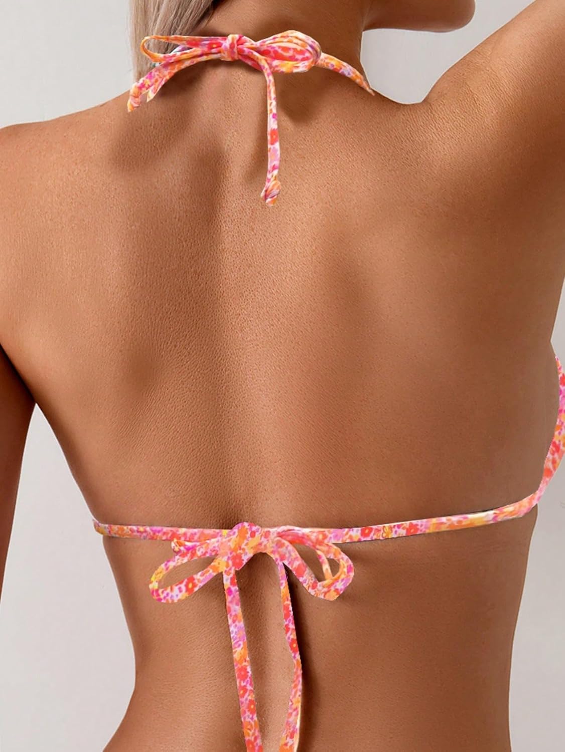 QJQ Women's 2 Piece Bathing Suit Disty Floral Halter Triangle Bikini Sets Sexy Cheeky High Waisted Swimsuit