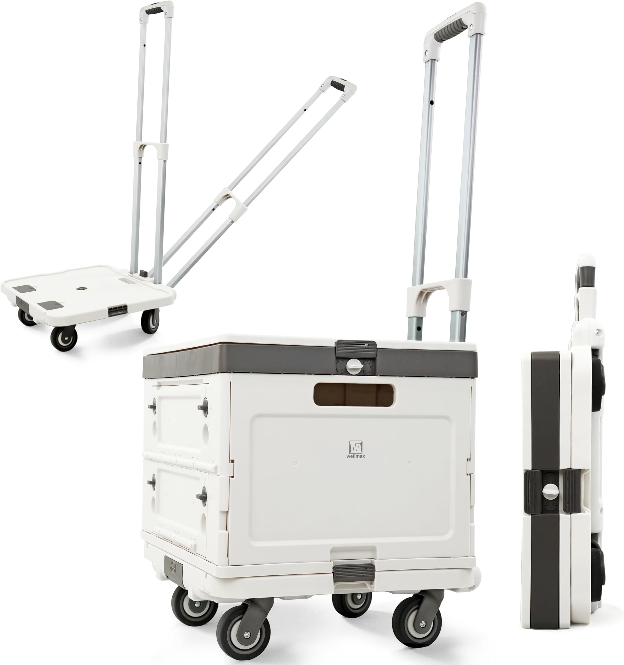 Wellmax WM99800 Series Rolling Crate with Wheels, Foldable Utility Cart with Aluminum Handle, Silent Wheels, 132 lbs Capacity - Ideal for Teachers, Shopping, & Office