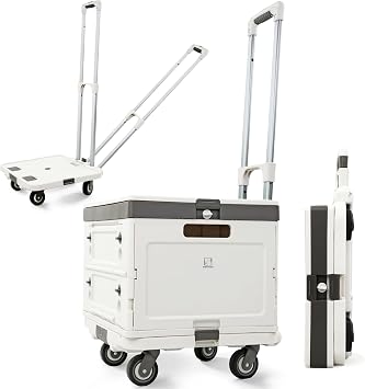 Wellmax Rolling Crate with Wheels, Foldable Utility Cart with Adjustable Handle, Silent Rolling Design, 132 lbs Load Capacity Great for Teachers, Office, Groceries & Everyday Use