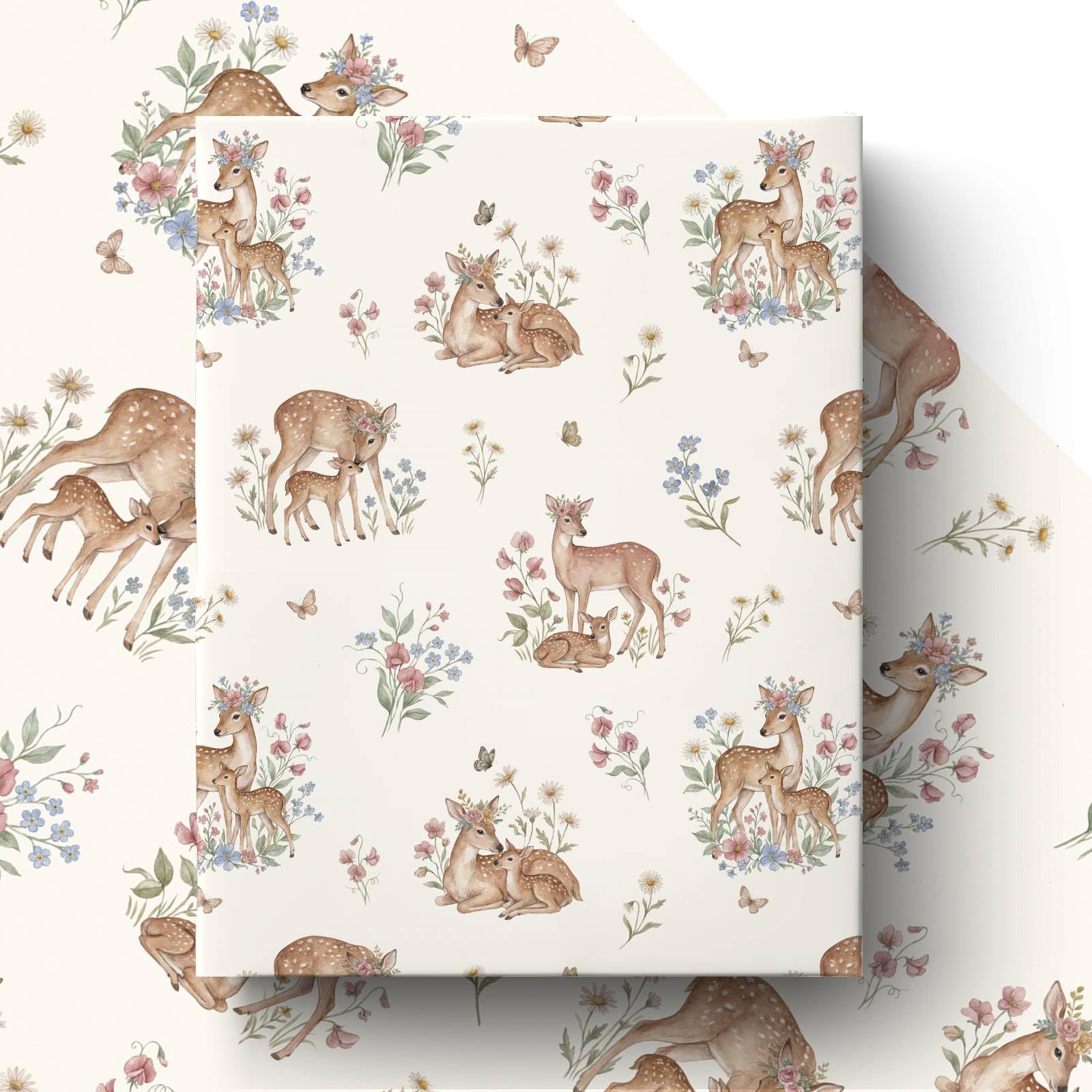 GleeWrap Woodland Deer Wrapping Paper, Watercolour Animal Gift Wrap