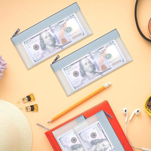 Miniatura 6 de Sobres de efectivo de 4 piezas con cremallera, bolsas transparentes de depósito bancario de 7.6 x 3.7 pulgadas, cartera de cheques multiusos (azul)