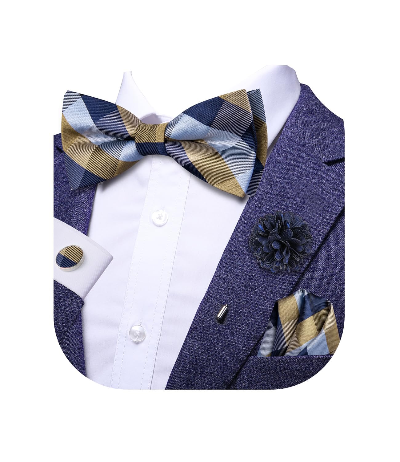 Dubulle Mens Paisley Striped Bowtie Set Pre-tied Bowtie for Men and Pocket Square Set Wedding Business