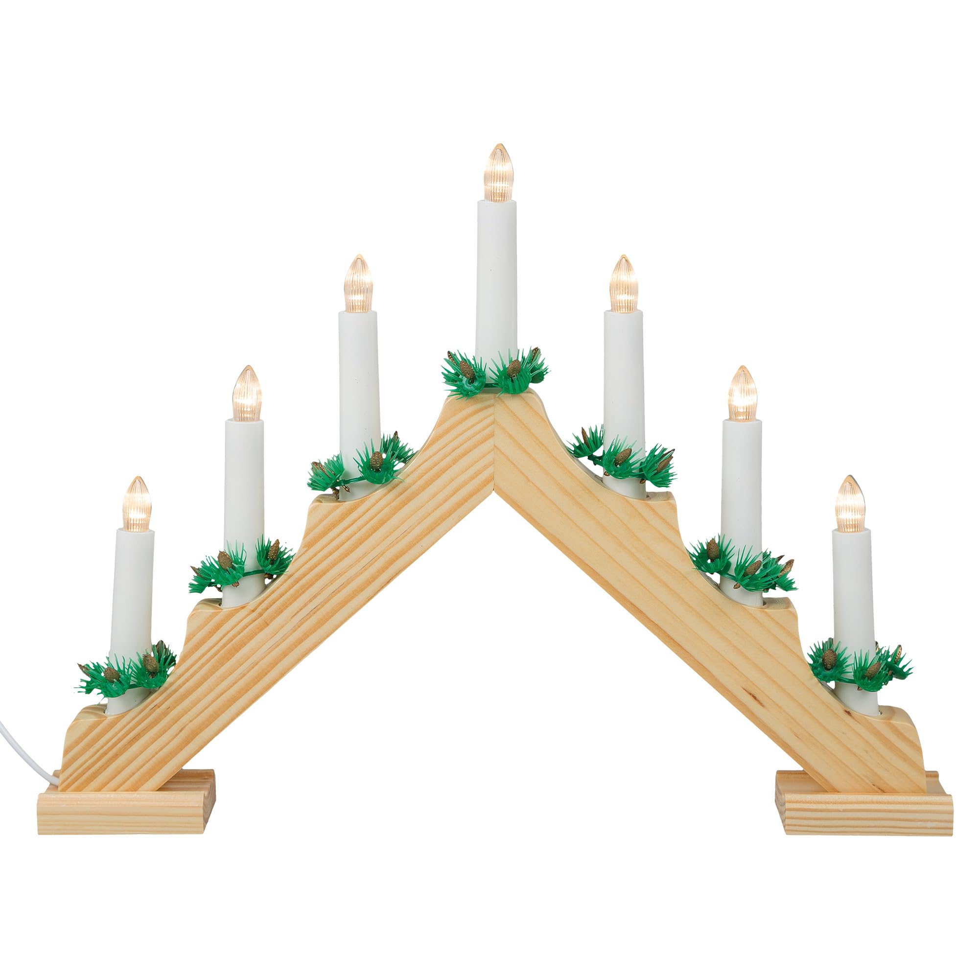 Star Candelabro Halla, 7 LED Blanco Cálido, Material: Madera Color: Blanco, Aprox. 20.9 X 20.9 In, E10