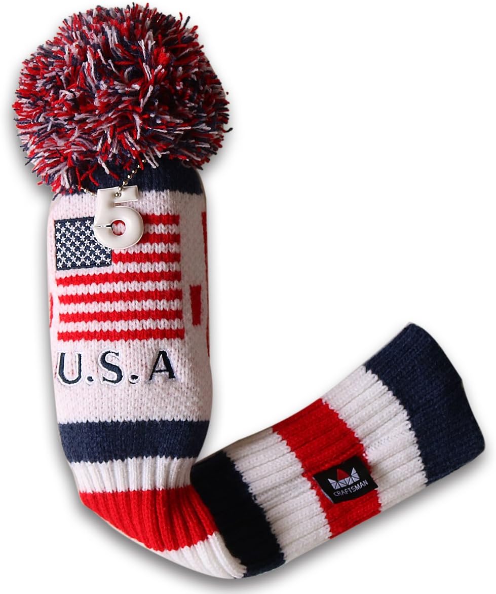 Craftsman Golf US Flag Knit Pom Pom White Blue Red Driver,Fairway Wood, Hybrid Head Cover Headcover for Callaway Mizuno Cobra Taylormade (#1 Driver Cover) : Sports & Outdoors