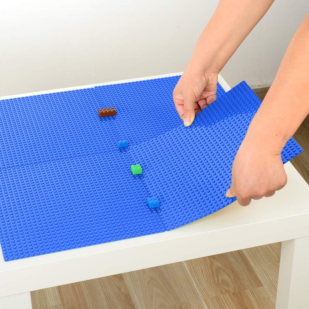 MIMAX Peel-and-Stick Baseplates - Self Adhesive Building Brick Plates - Compatible with All Major Brands - 4 Pack - 10 inch x 10 inch (Peige & Blue & Light Gray & Green)