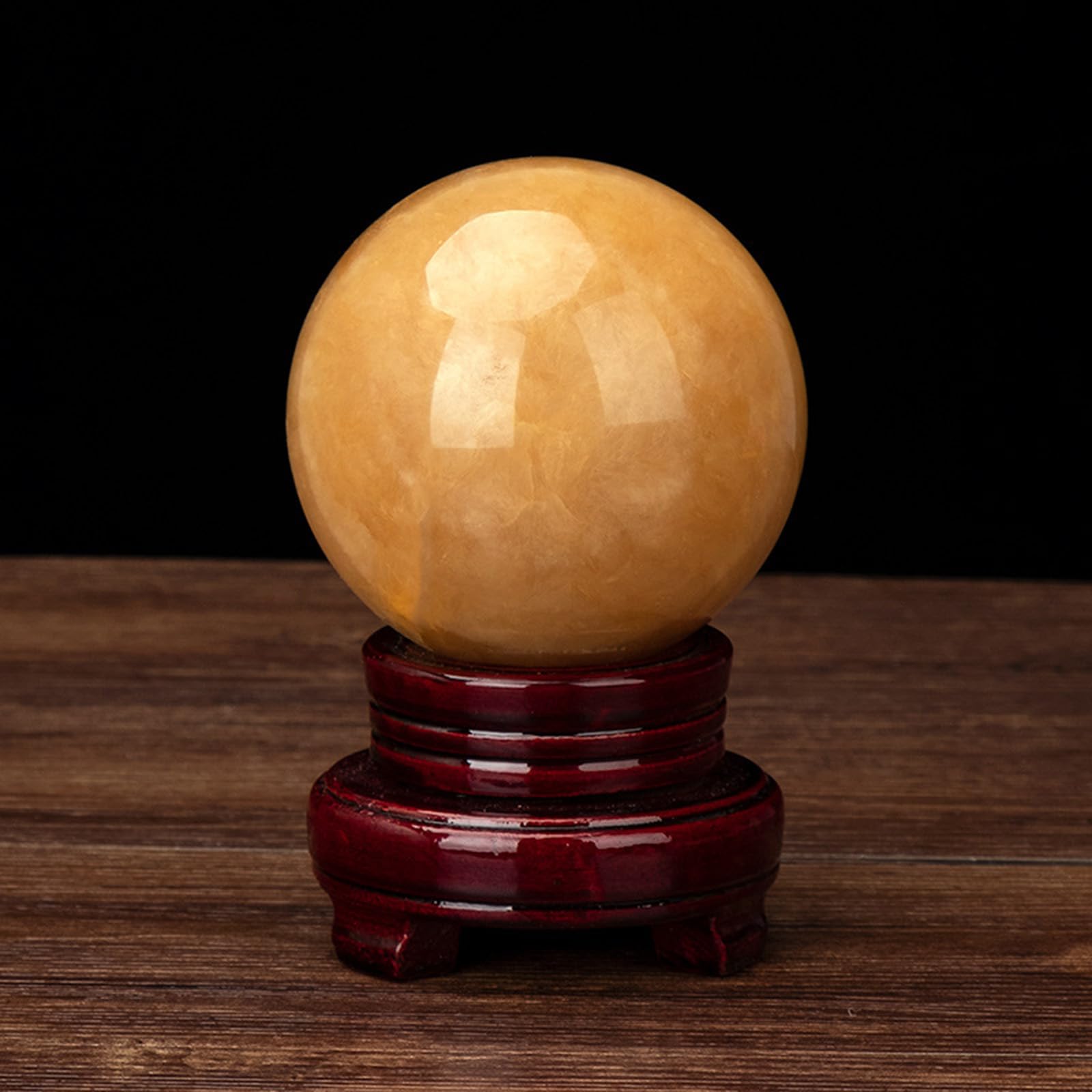 Esfera de Cristal de topacio Natural, Bola de Piedra Preciosa citrina con Soporte de Madera,Bola de la Suerte Feng Shui,Bola de Cristal curativa Reiki,decoración de Sala de Estar,10cm/3.9in