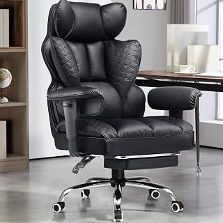 GTRACING 400lbs Big & Tall Gaming Chair with Footrest - Heavy Duty Office Chair, Spring Lumbar Support, Wide Cushion for Back Pain Relief, Earth Black