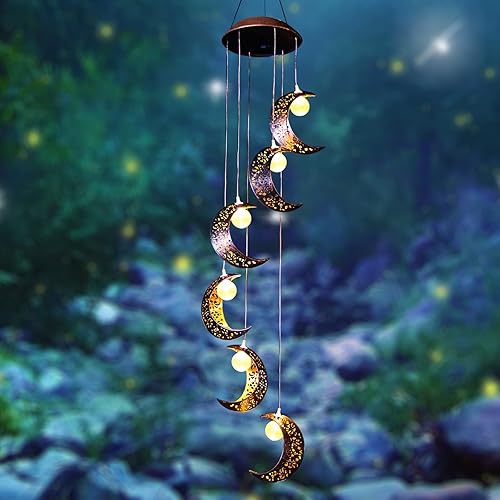 Tryme Campanillas de viento solares para exteriores, luces solares de viento, impermeables, decoraciones colgantes para jardín, patio, cumpleaños,