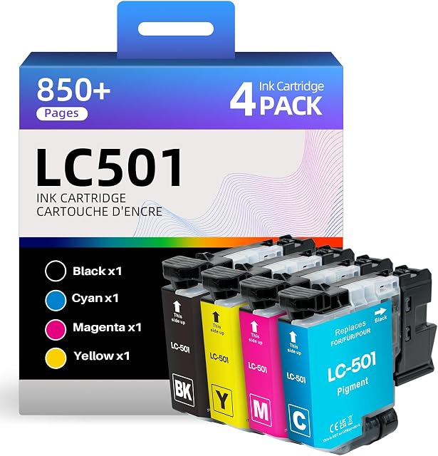LC501 Cartouches d'encre LC501 Encre Compatible pour Frère LC501 Cartouche d'encre LC501XL Travailler avec Work Smart MFC-J1410DW MFC-J1260W MFC-J1360DW Imprimantes LC501 Jaune Cyan Magenta noir