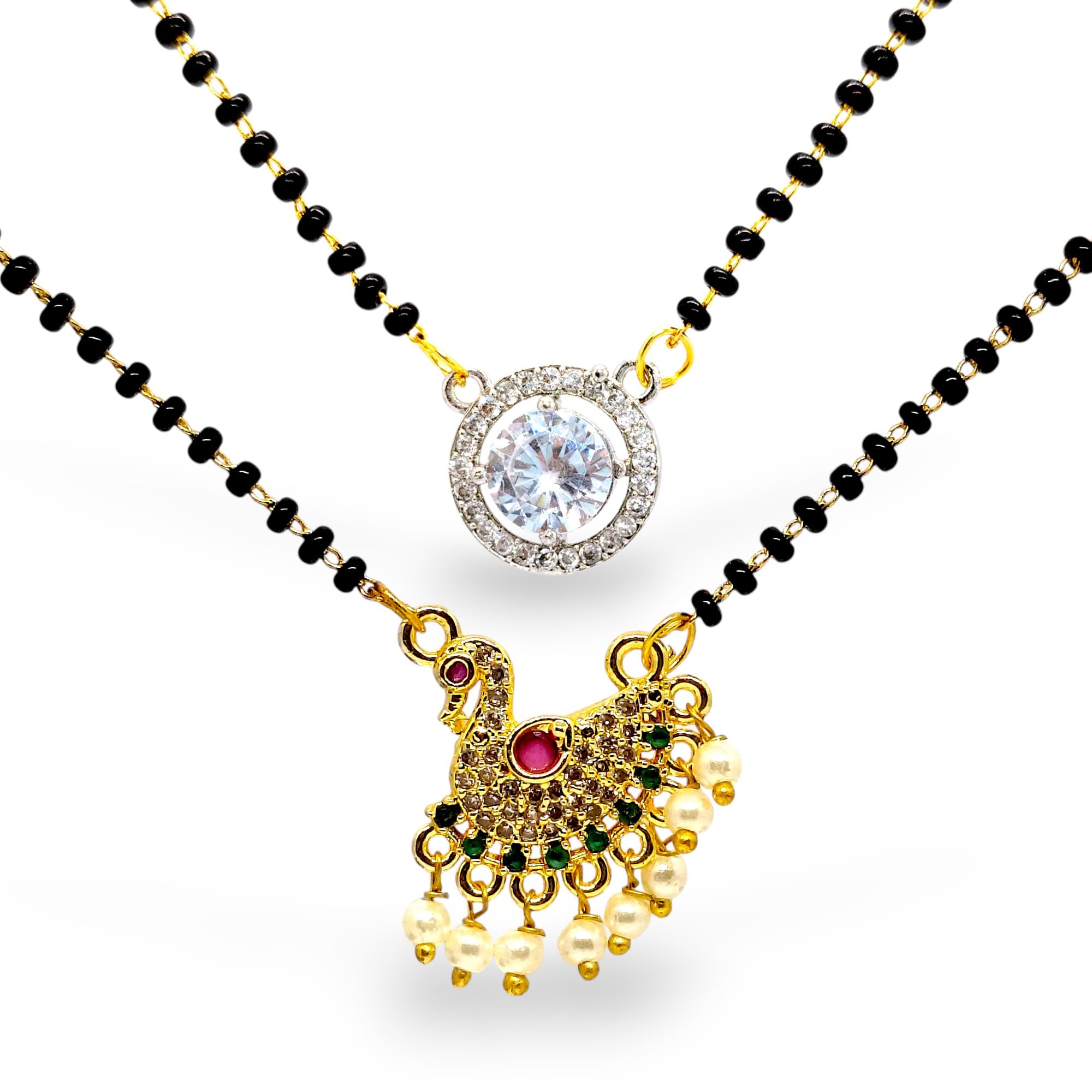 Black Beads Mangalsutra for Women Stylish | Short Tanmaniya Mangalsutra Gold Plated Traditional Pendant with Chain for Women Combo Best GIft for Wife, Set of 2 (Pack of 1)-image-25