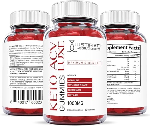Miniatura 6 de Justified Laboratories Luxe Keto ACV Gummies 1000 mg con jugo de granada, raíz de remolacha B12 60 gomitas (120 unidades)