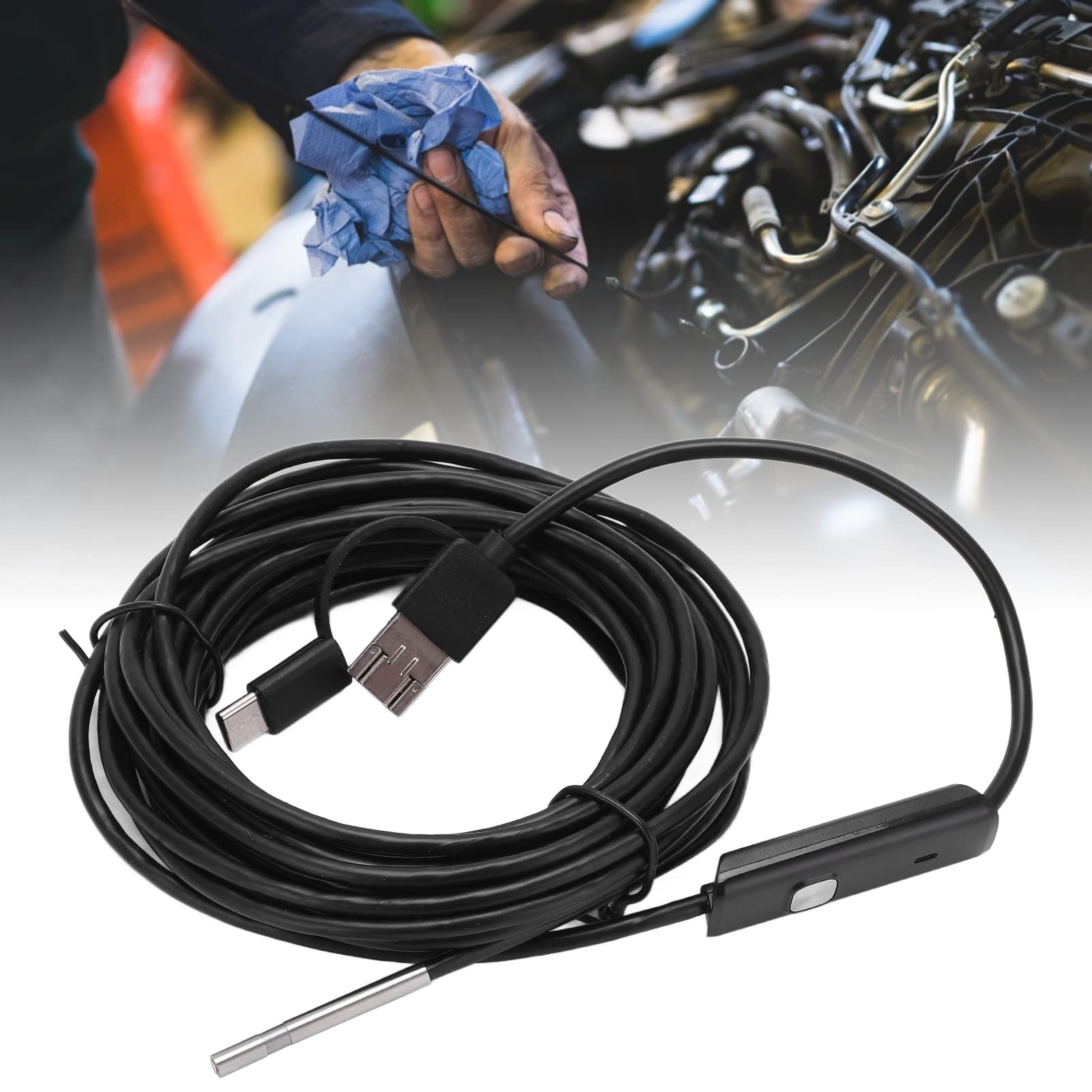 Fafeicy Endoscopio de 3,9 mm Cámara de inspección de alta resolución Tubería Teléfono móvil Endoscopio LED 6 luces LED IP67 a prueba de agua con interfaz tipo C para computadora PC (cableado 5 m)
